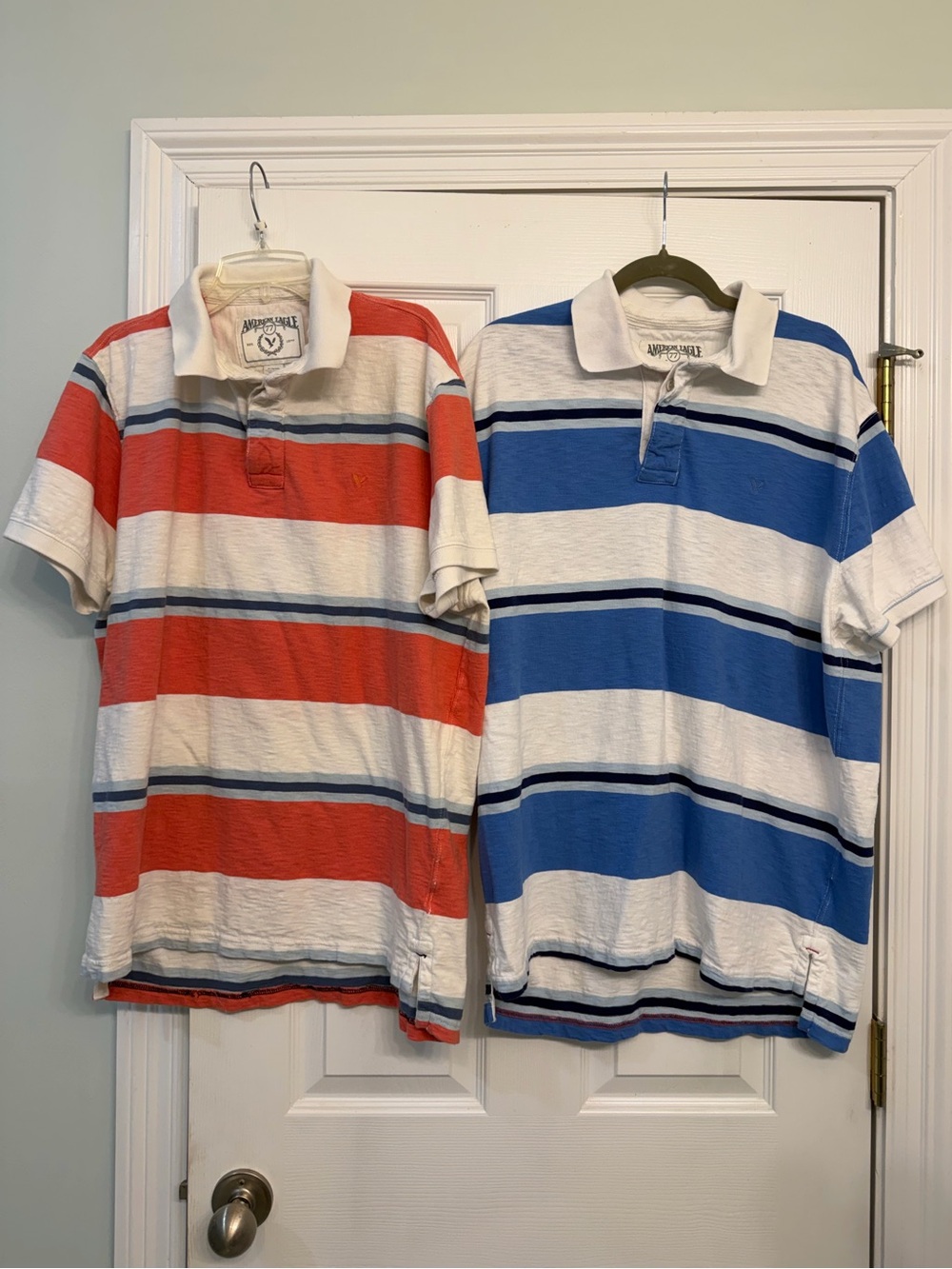 Lot of 2 American Eagle Men’s XL Striped Short Sleeve Collared Polo Shirts